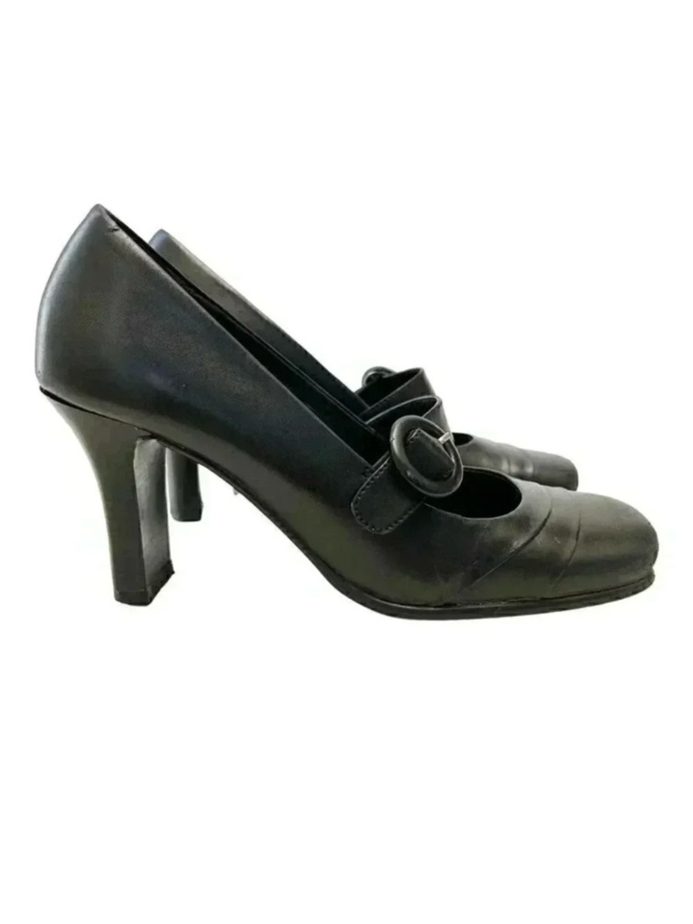 Vintage Spring High  Heel Mary Jane Pumps Genuine Leather Black Size 7.5 EU 38